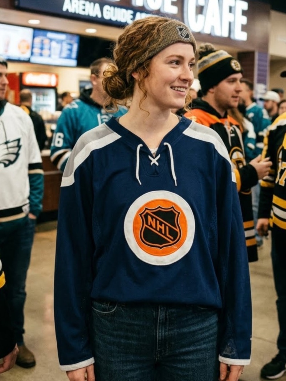 NHL Navy Blue Hockey Sweater with Orange Crest